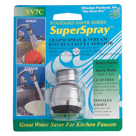 Keeney Mfg Whedon SuperSpray Dual Thread 15/16 in.- 27M x 55/64 in.-27F Chrome Plated Swivel Sprayrator SV7C
